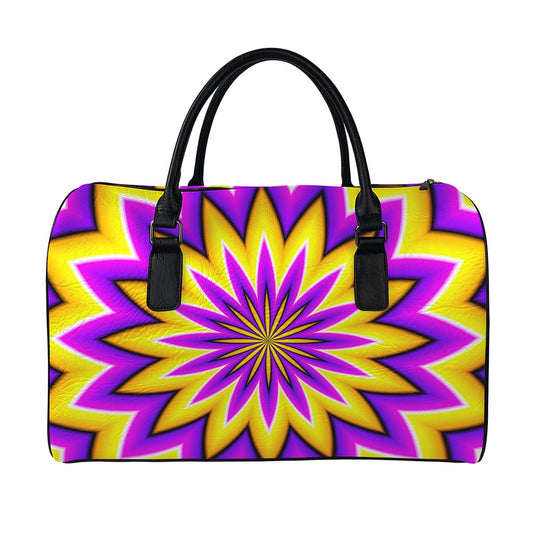 Yellow Flower Moving Optical Illusion Leather Duffle Bag