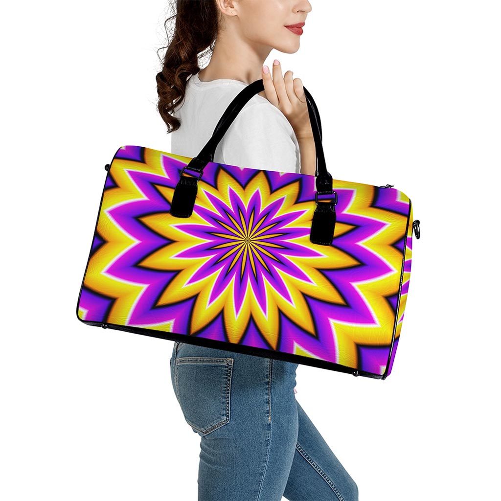 Yellow Flower Moving Optical Illusion Leather Duffle Bag