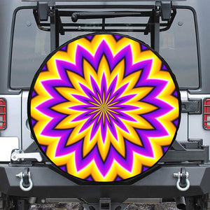 Yellow Flower Moving Optical Illusion Leather Spare Tire Cover