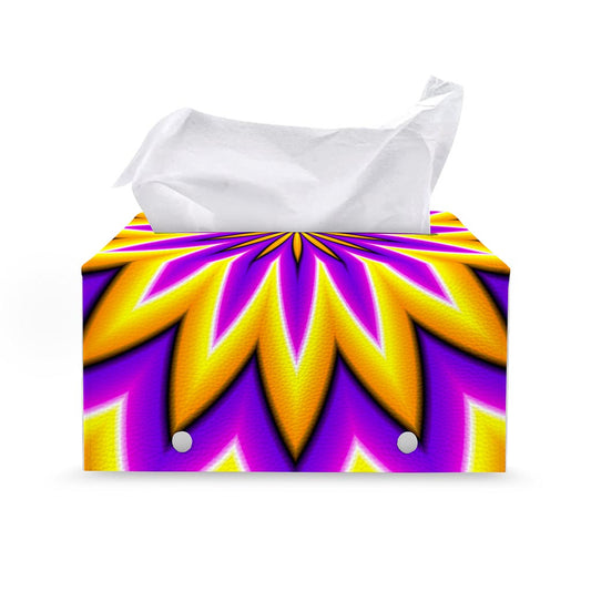 Yellow Flower Moving Optical Illusion Leather Tissue Box Cover