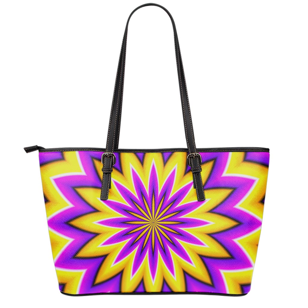 Yellow Flower Moving Optical Illusion Leather Tote Bag