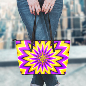 Yellow Flower Moving Optical Illusion Leather Tote Bag