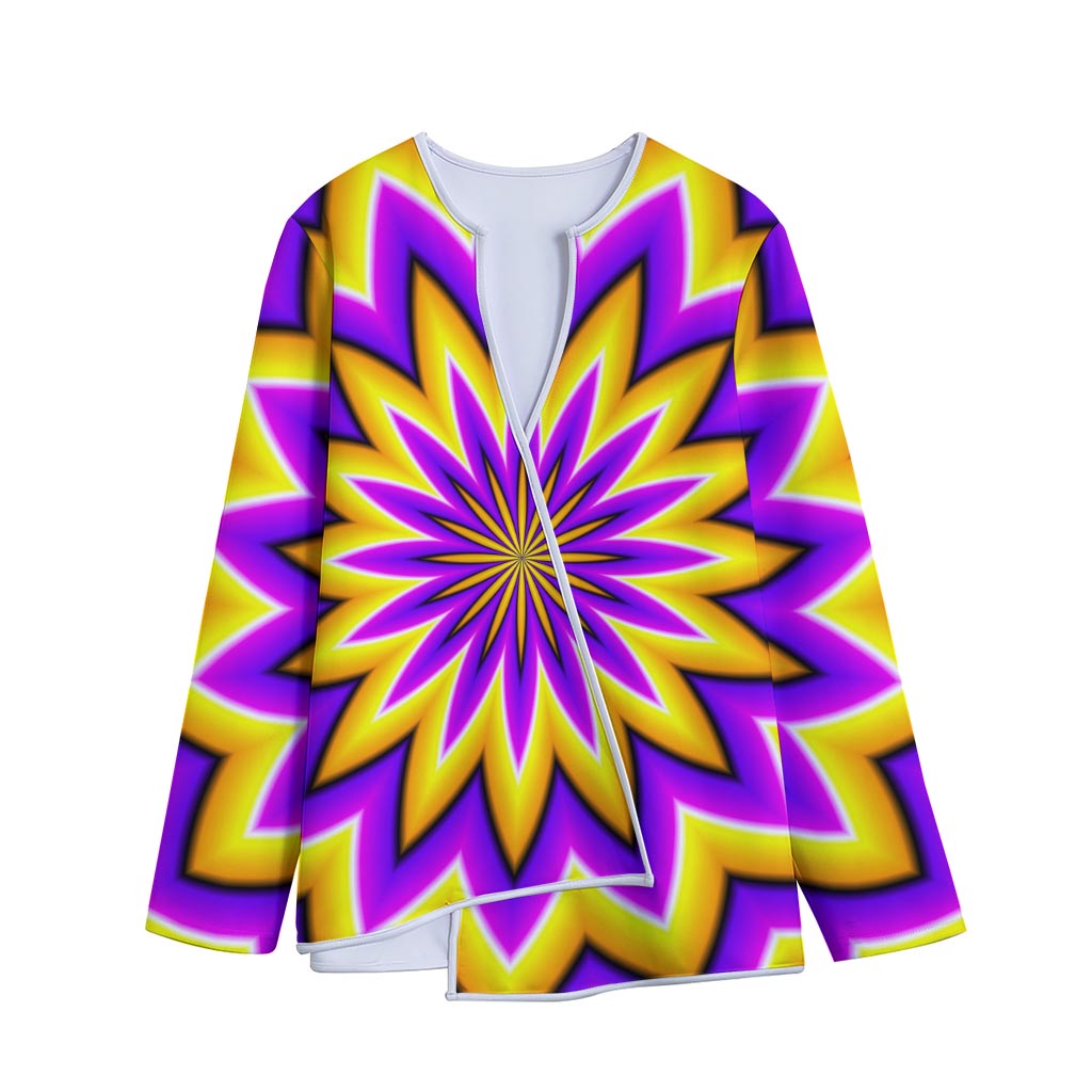 Yellow Flower Moving Optical Illusion Long Sleeve Short Coat