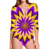 Yellow Flower Moving Optical Illusion Long Sleeve Swimsuit