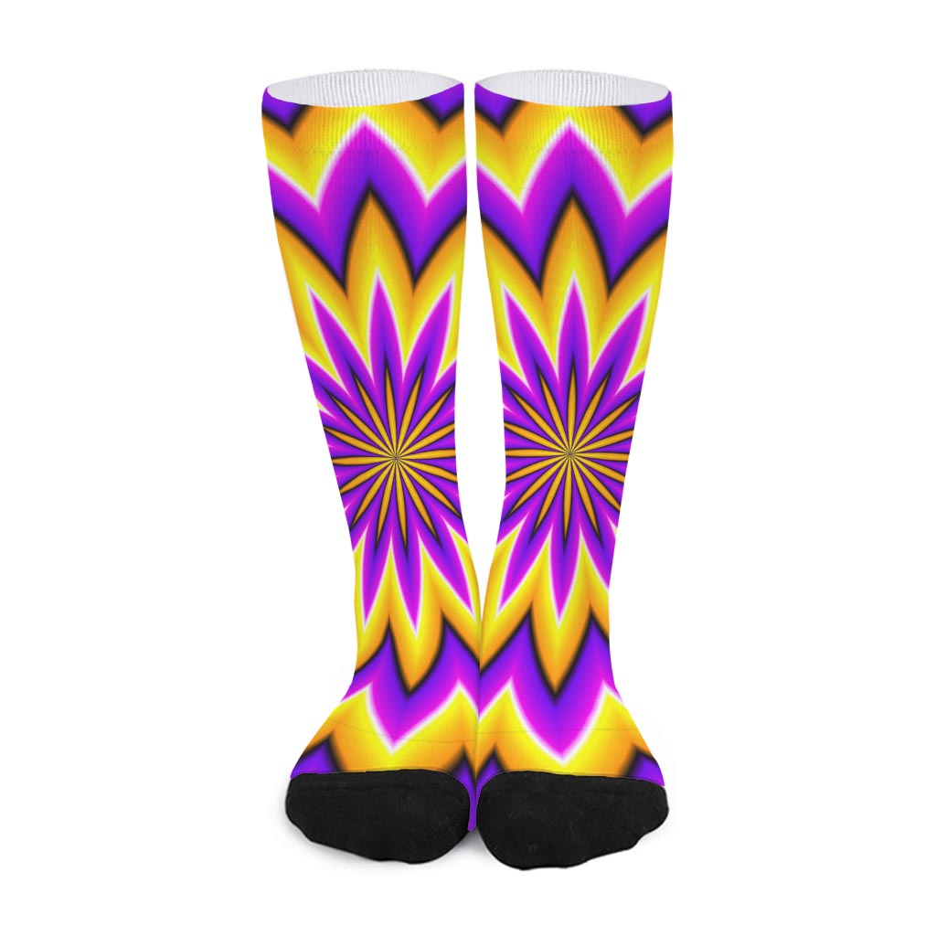 Yellow Flower Moving Optical Illusion Long Socks