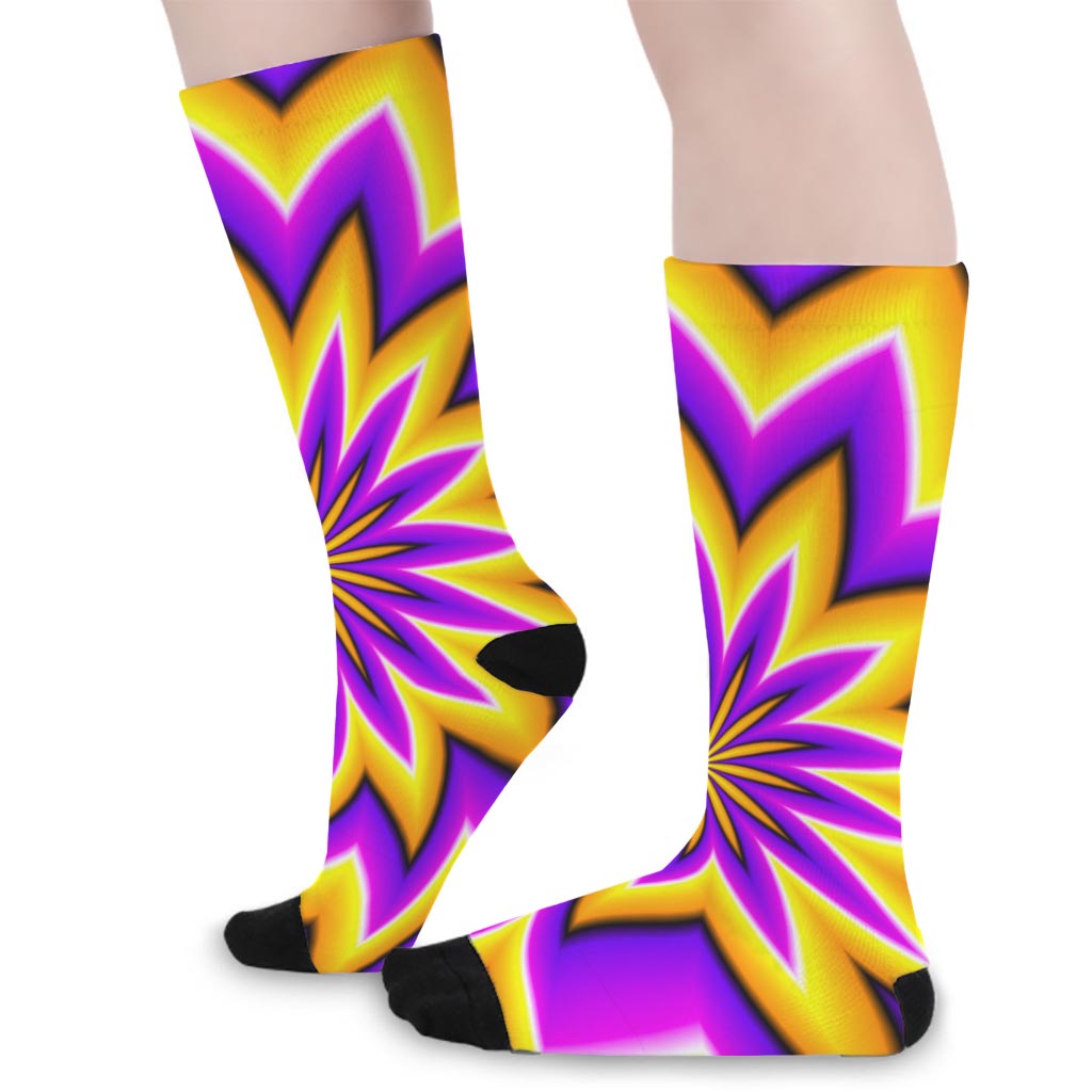 Yellow Flower Moving Optical Illusion Long Socks