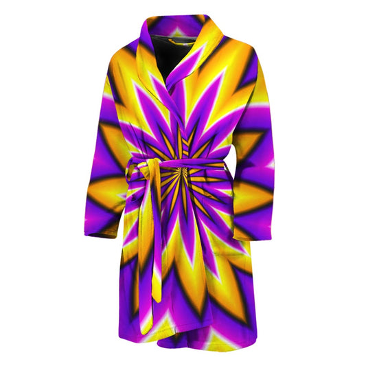 Yellow Flower Moving Optical Illusion Men's Bathrobe