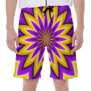 Yellow Flower Moving Optical Illusion Men's Beach Shorts