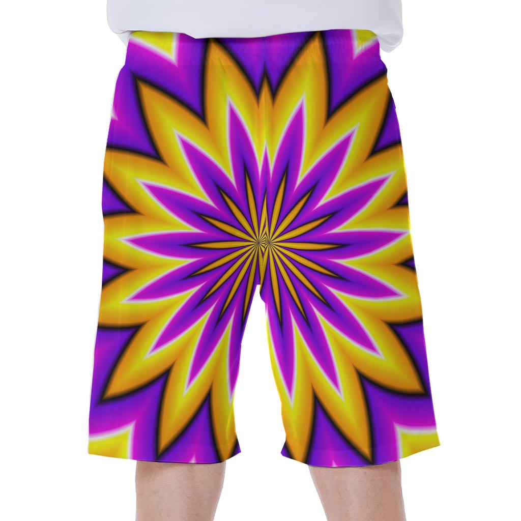 Yellow Flower Moving Optical Illusion Men's Beach Shorts