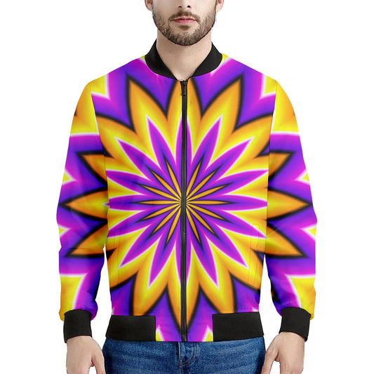 Yellow Flower Moving Optical Illusion Men's Bomber Jacket