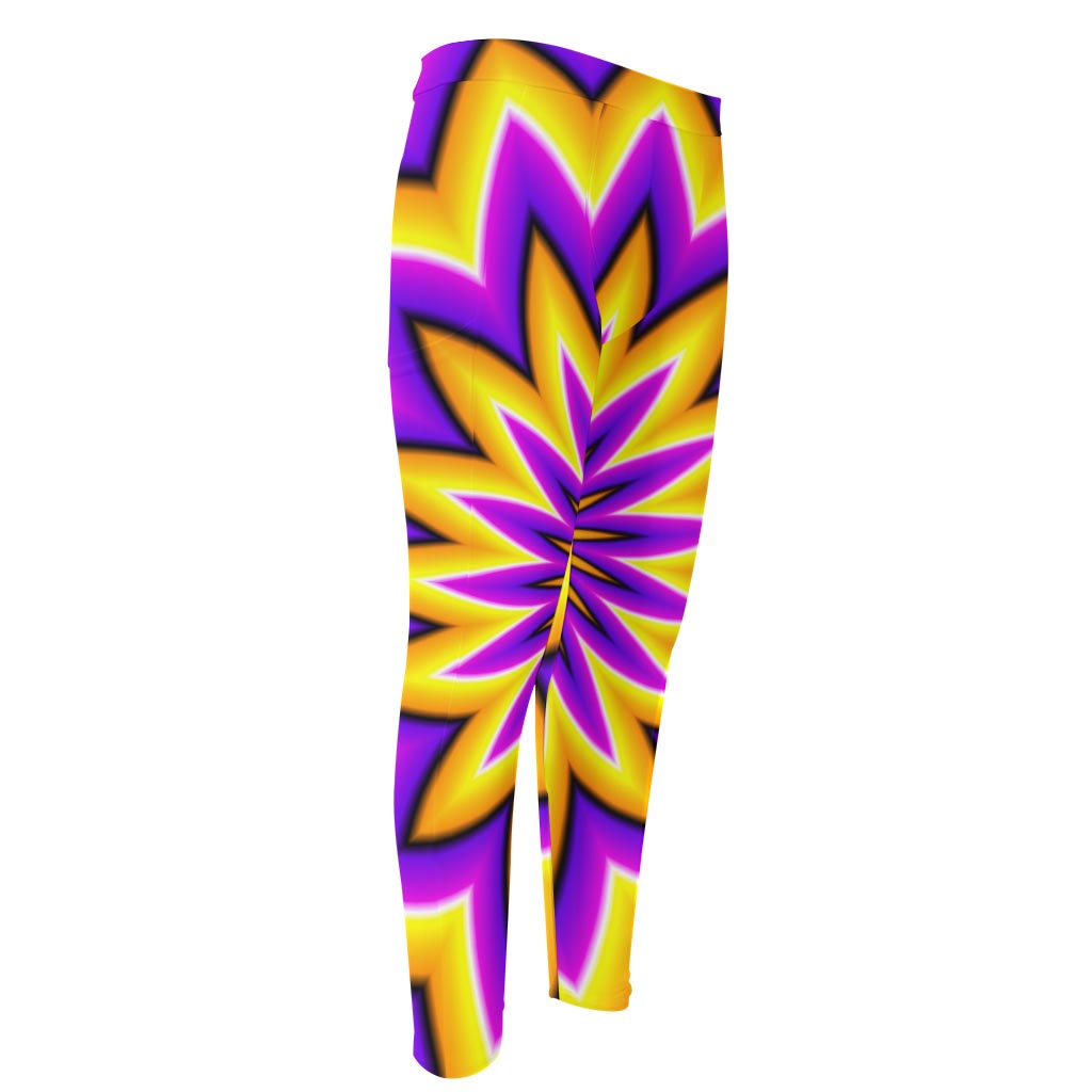 Yellow Flower Moving Optical Illusion Men's Compression Pants