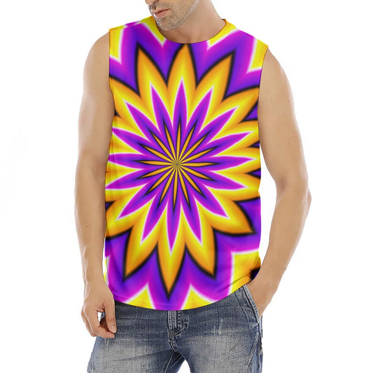 Yellow Flower Moving Optical Illusion Men's Fitness Tank Top
