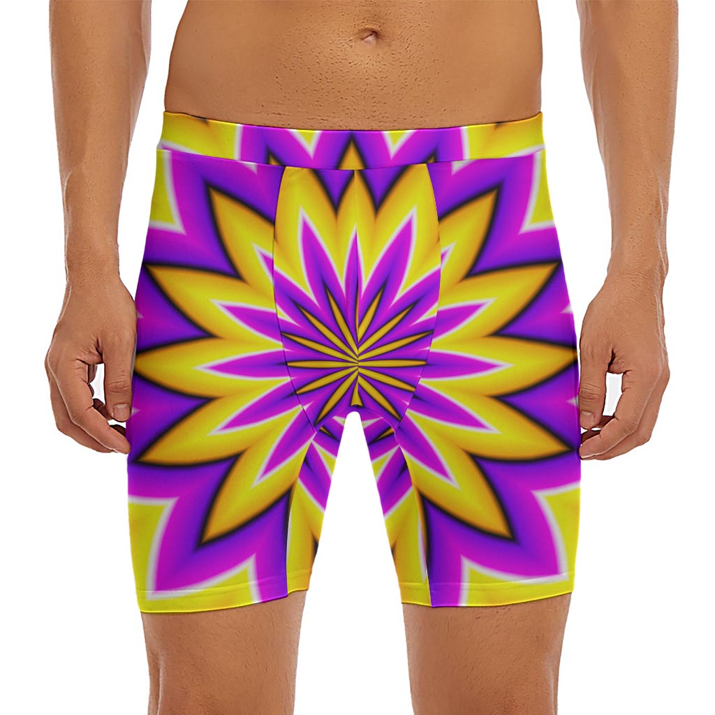 Yellow Flower Moving Optical Illusion Men's Long Boxer Briefs