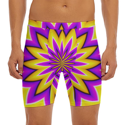 Yellow Flower Moving Optical Illusion Men's Long Boxer Briefs