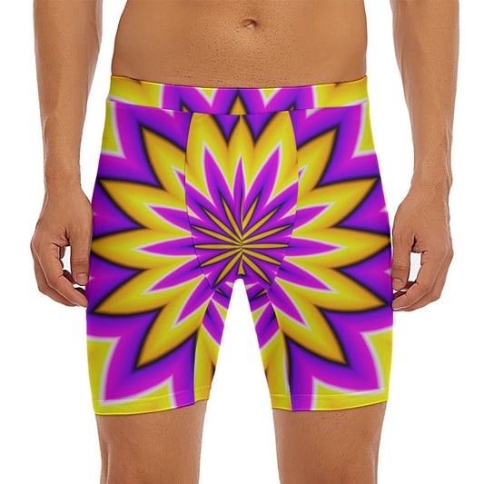 Yellow Flower Moving Optical Illusion Men's Long Boxer Briefs