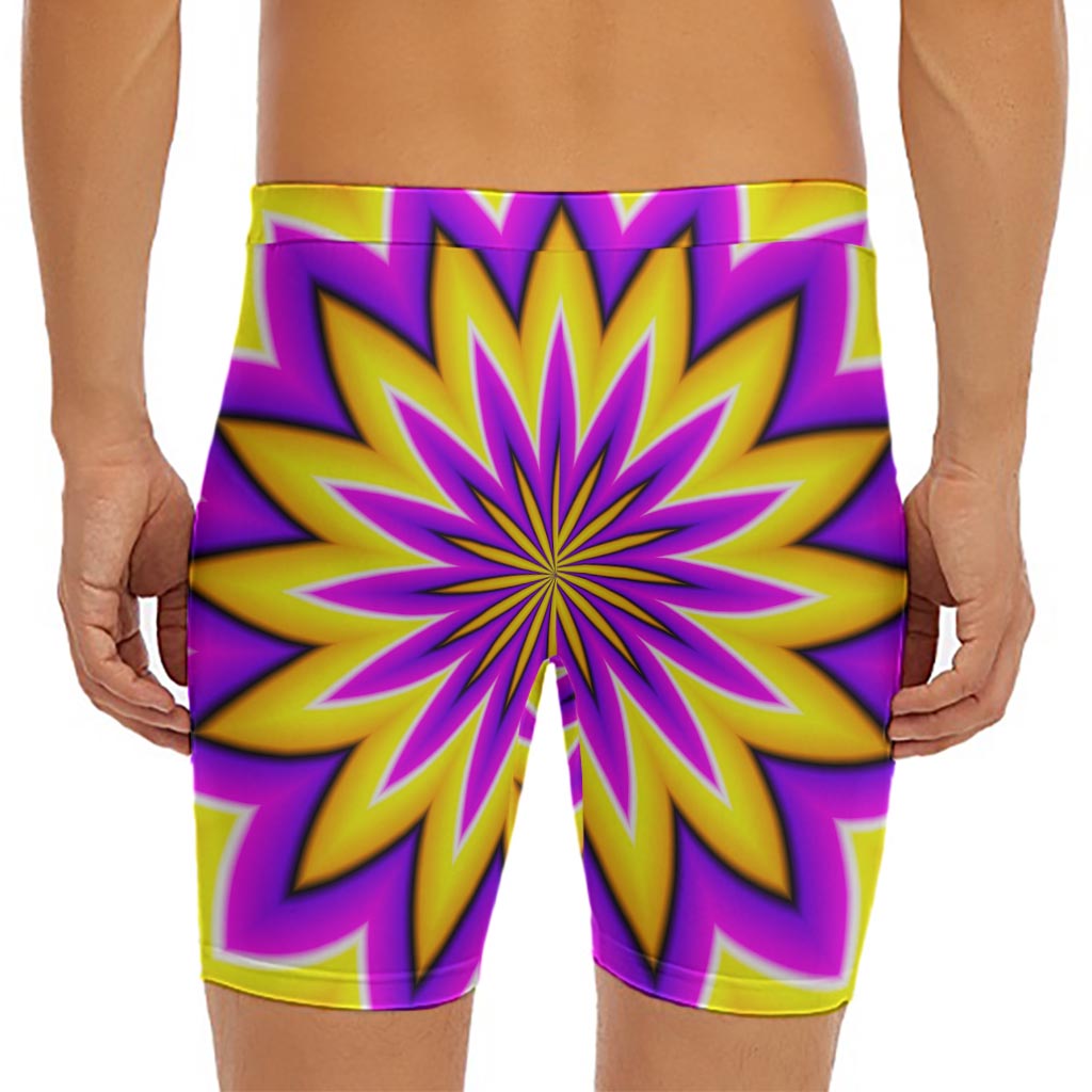 Yellow Flower Moving Optical Illusion Men's Long Boxer Briefs