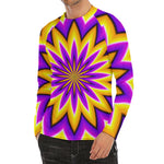 Yellow Flower Moving Optical Illusion Men's Long Sleeve Rash Guard
