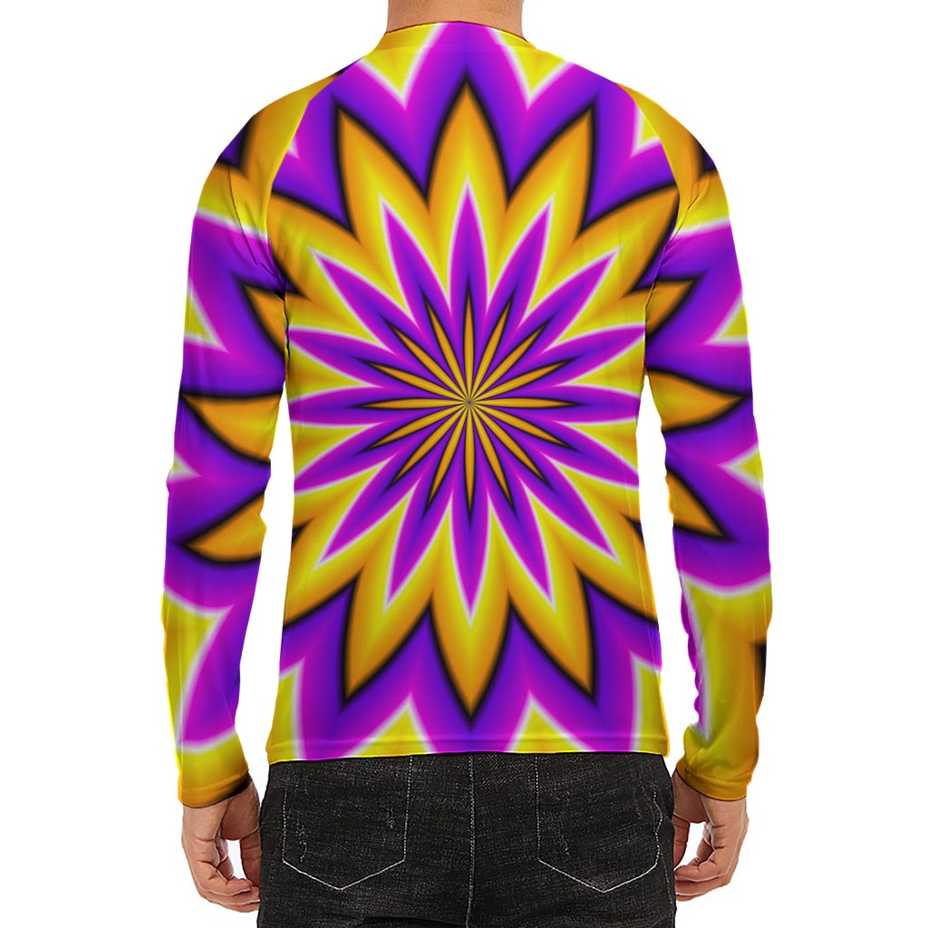 Yellow Flower Moving Optical Illusion Men's Long Sleeve Rash Guard