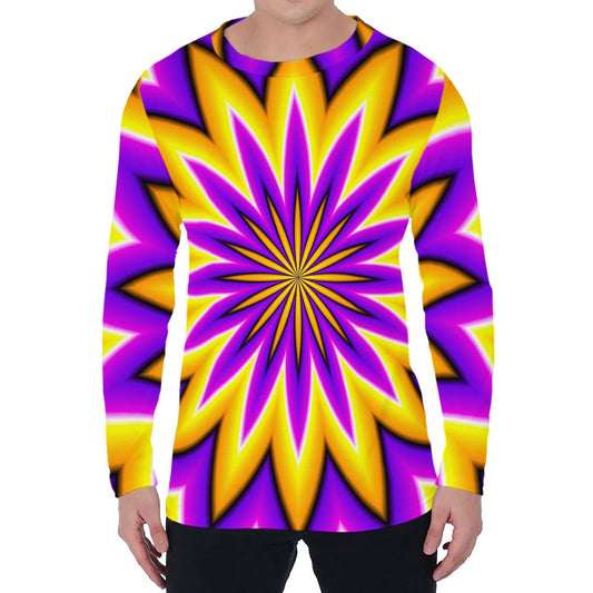 Yellow Flower Moving Optical Illusion Men's Long Sleeve T-Shirt