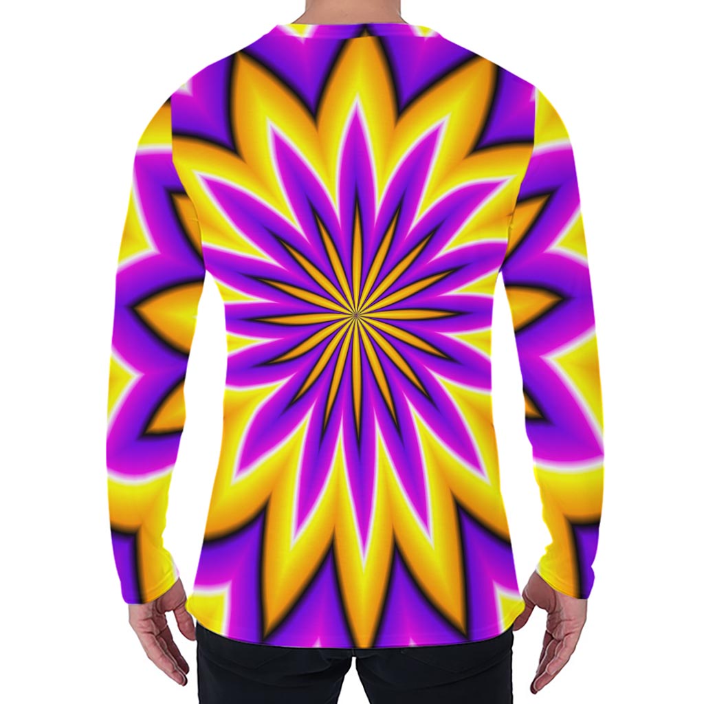 Yellow Flower Moving Optical Illusion Men's Long Sleeve T-Shirt