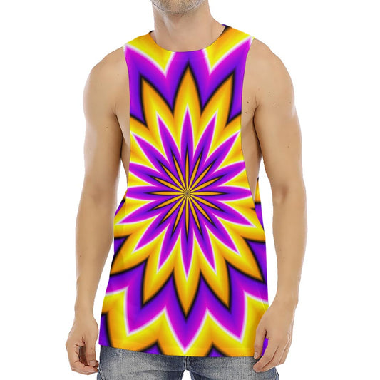 Yellow Flower Moving Optical Illusion Men's Muscle Tank Top