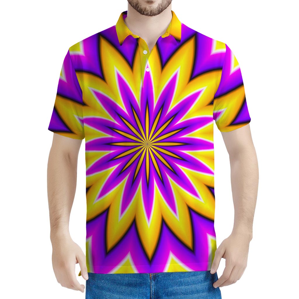 Yellow Flower Moving Optical Illusion Men's Polo Shirt