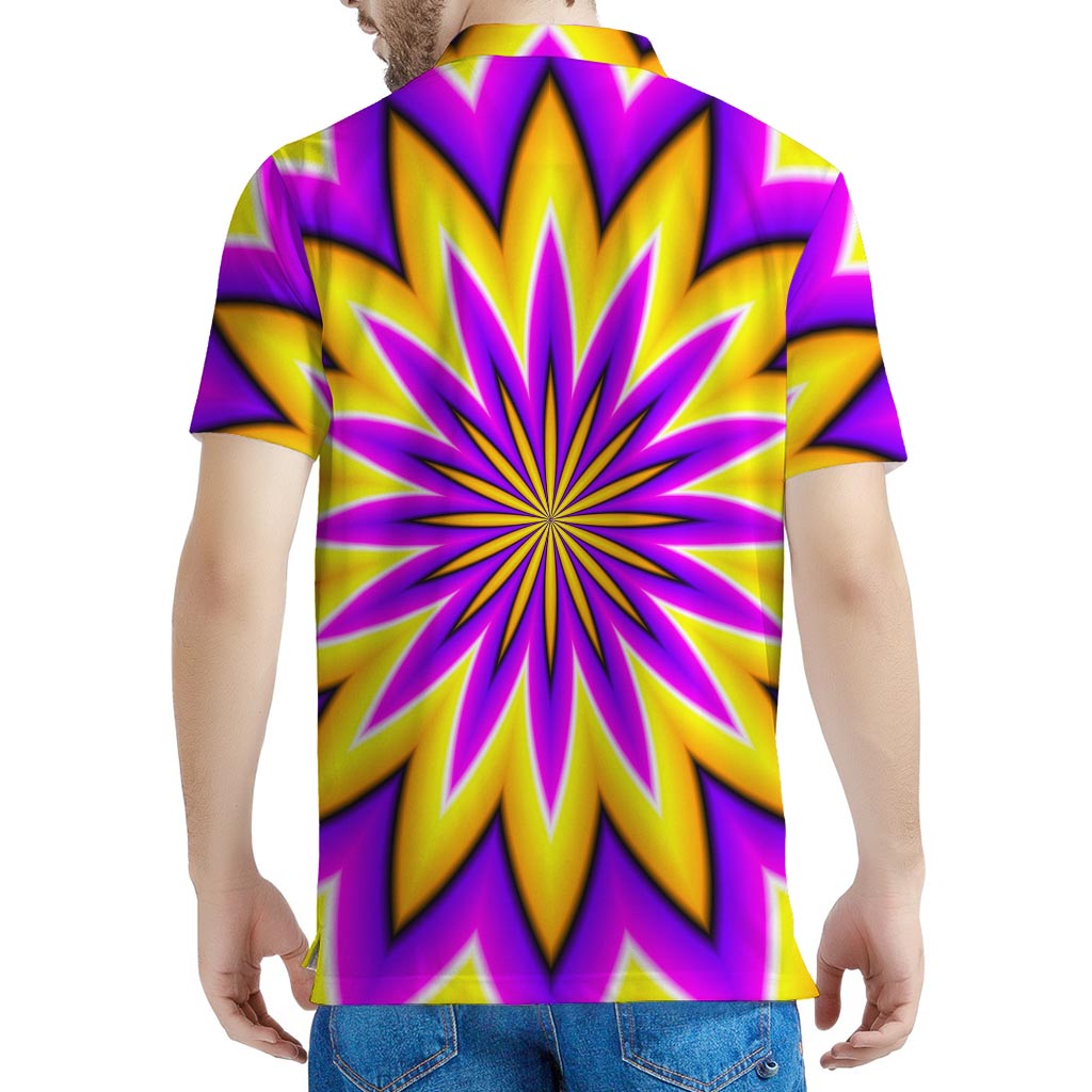 Yellow Flower Moving Optical Illusion Men's Polo Shirt