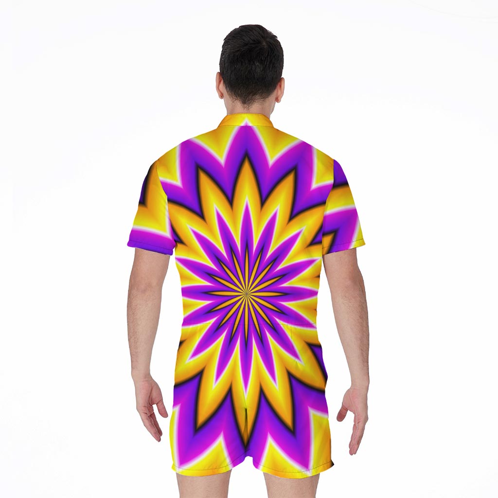 Yellow Flower Moving Optical Illusion Men's Rompers