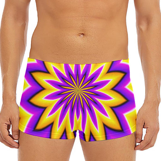 Yellow Flower Moving Optical Illusion Men's Short Boxer Briefs