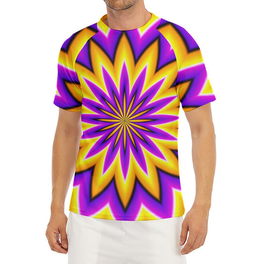 Yellow Flower Moving Optical Illusion Men's Short Sleeve Rash Guard