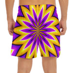 Yellow Flower Moving Optical Illusion Men's Split Running Shorts