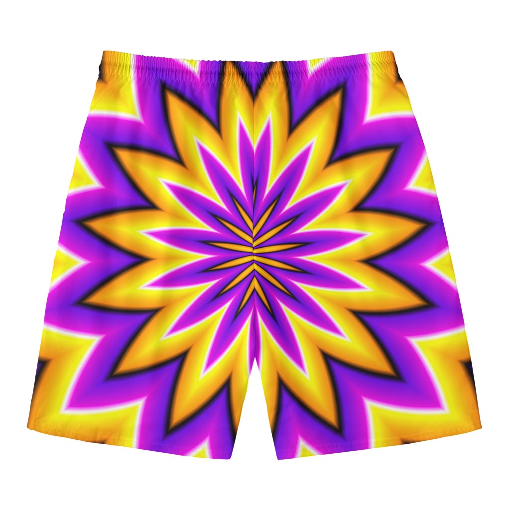 Yellow Flower Moving Optical Illusion Men's Swim Trunks
