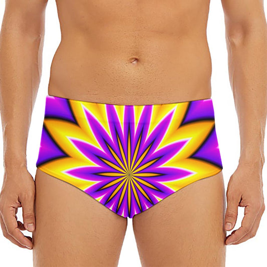 Yellow Flower Moving Optical Illusion Men's Triangle Swim Briefs