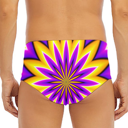Yellow Flower Moving Optical Illusion Men's Triangle Swim Briefs