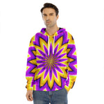 Yellow Flower Moving Optical Illusion Men's Velvet Pullover Hoodie