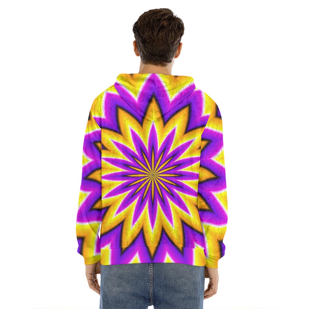 Yellow Flower Moving Optical Illusion Men's Velvet Pullover Hoodie