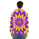 Yellow Flower Moving Optical Illusion Men's Velvet Pullover Hoodie