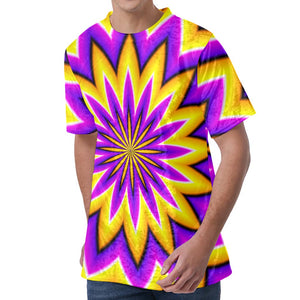 Yellow Flower Moving Optical Illusion Men's Velvet T-Shirt