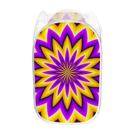 Yellow Flower Moving Optical Illusion Mesh Laundry Hamper