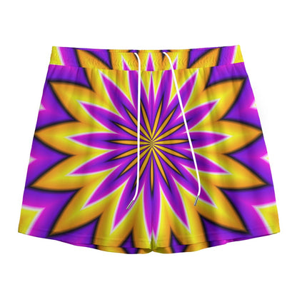 Yellow Flower Moving Optical Illusion Mesh Shorts