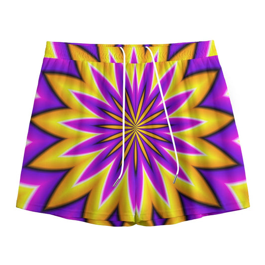 Yellow Flower Moving Optical Illusion Mesh Shorts