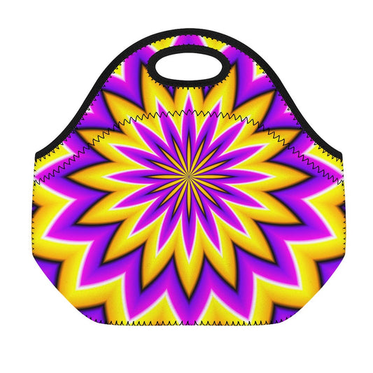 Yellow Flower Moving Optical Illusion Neoprene Lunch Bag