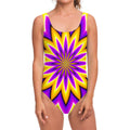 Yellow Flower Moving Optical Illusion One Piece Swimsuit