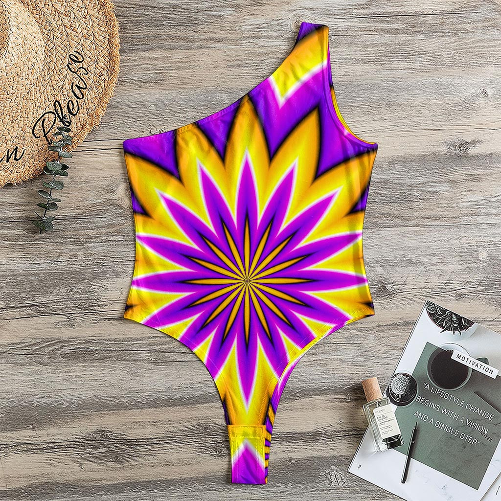 Yellow Flower Moving Optical Illusion One Shoulder Bodysuit
