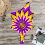 Yellow Flower Moving Optical Illusion One Shoulder Bodysuit