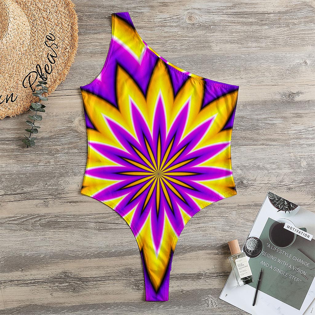 Yellow Flower Moving Optical Illusion One Shoulder Bodysuit