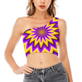 Yellow Flower Moving Optical Illusion One Shoulder Crop Top