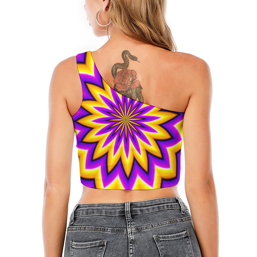 Yellow Flower Moving Optical Illusion One Shoulder Crop Top