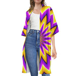 Yellow Flower Moving Optical Illusion Open Front Beach Cover Up