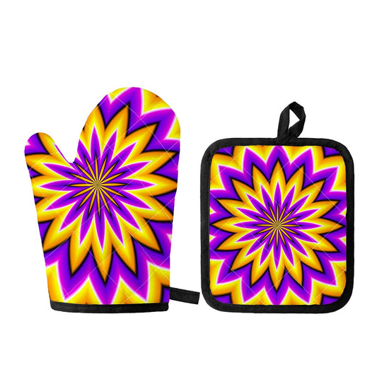 Yellow Flower Moving Optical Illusion Oven Mitt And Pot Holder Set